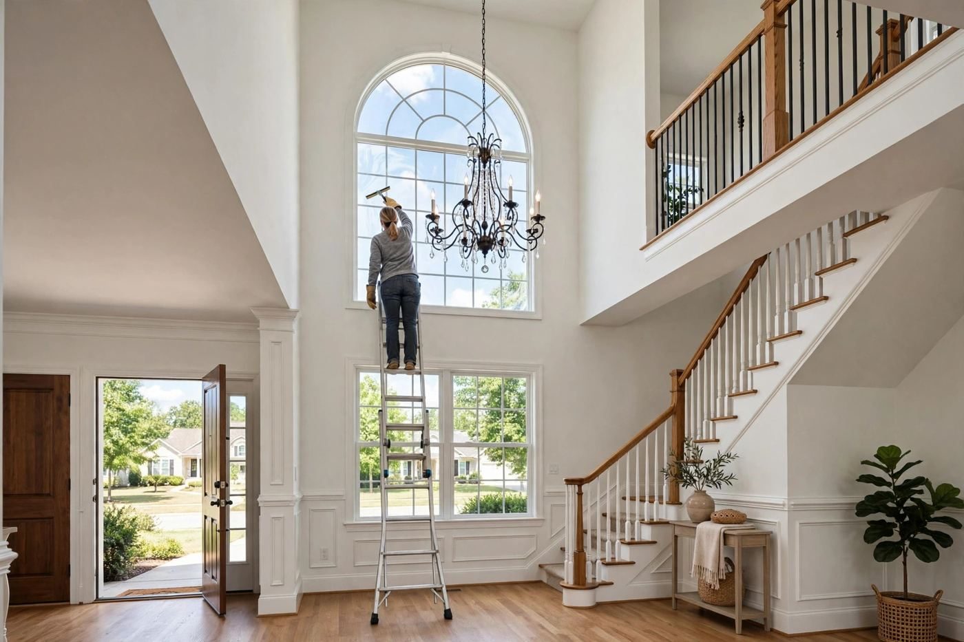 Tall foyer window cleaned by Resiclean in Marietta GA